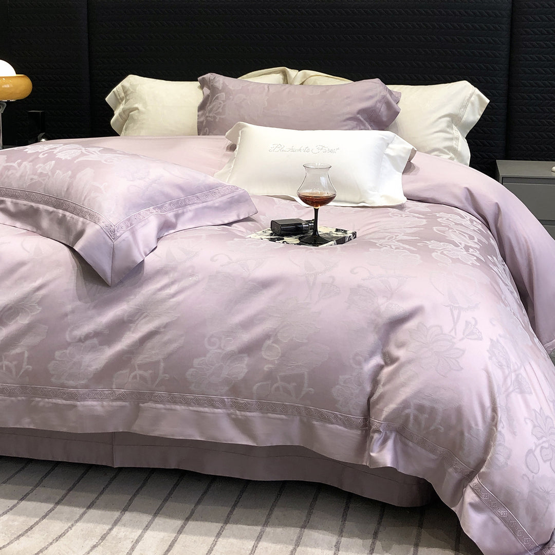 Premium cotton satin bedding set with structured matelassé border and hotel closure