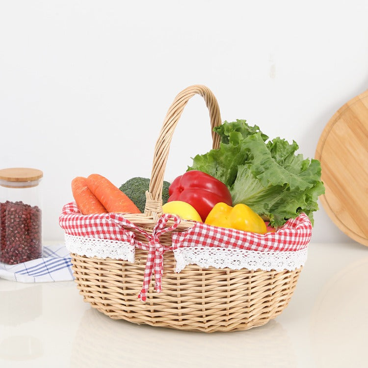 Ladies basket made of woven material with romantic inner lining Stornfield