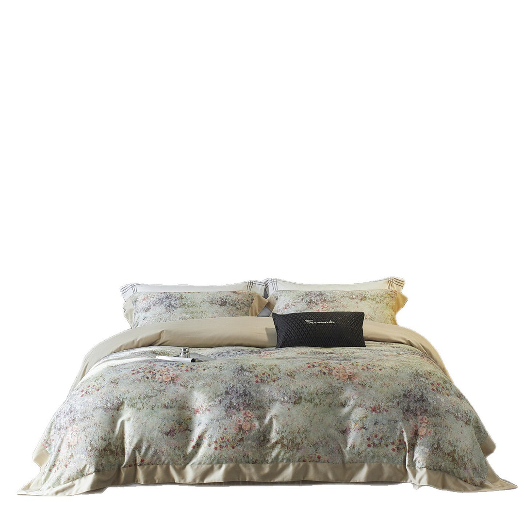 Reversible Watercolor Floral Sateen Duvet Cover Set with Satin Trim