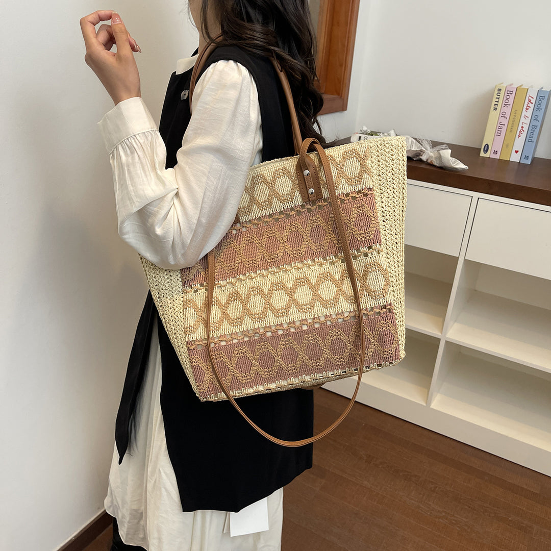 Woven Straw Market Tote Bag