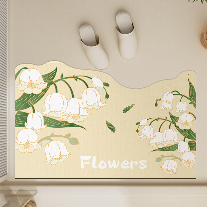 Absorbent Non-Slip Entrance Doormat with Tulip Illustration and 'The Time of Flowers' Typography