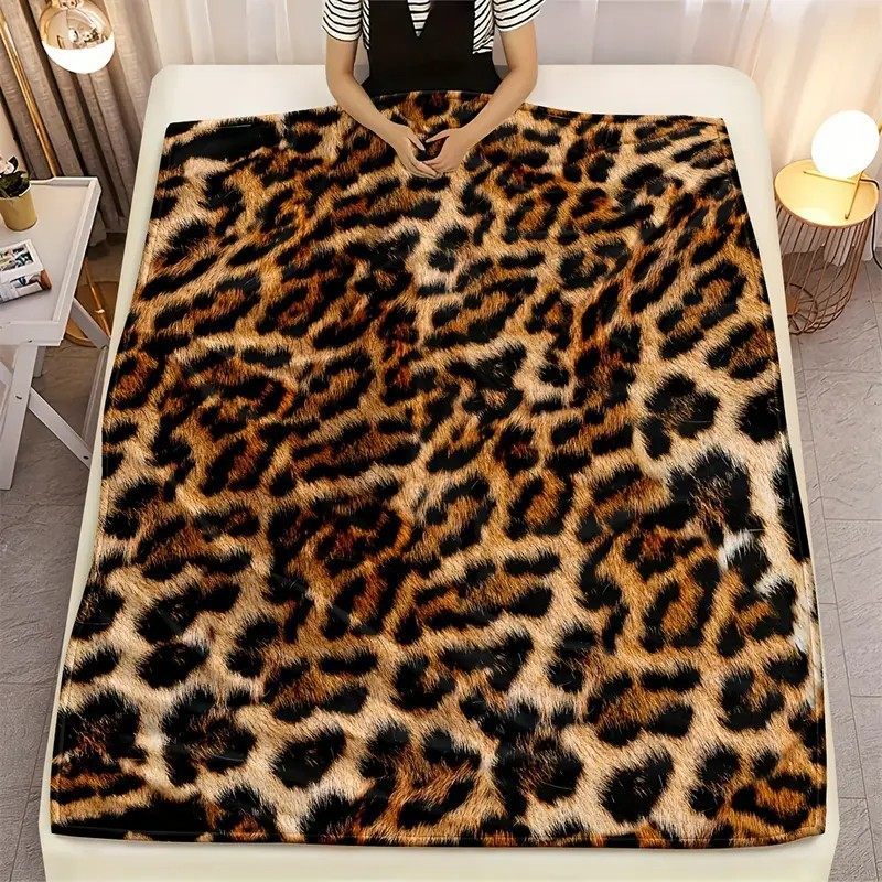 Plush Leopard Print Throw Blanket