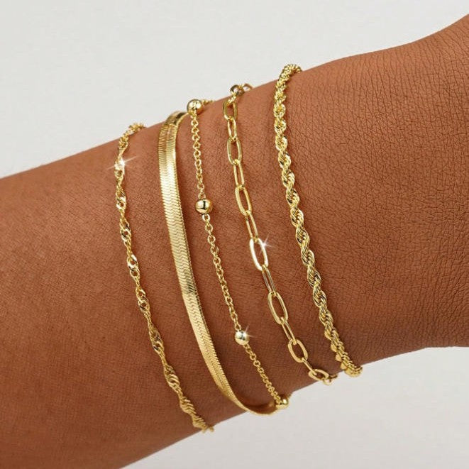Layered Silver Chain Bracelet Set Stornfield