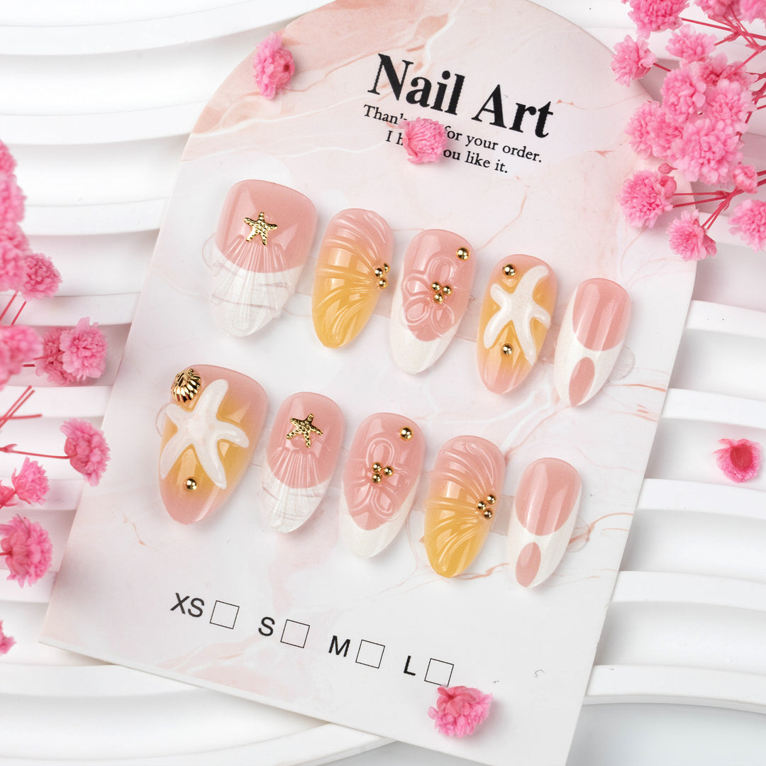 Artistic Shell-Inspired Press-On Nail Art Set