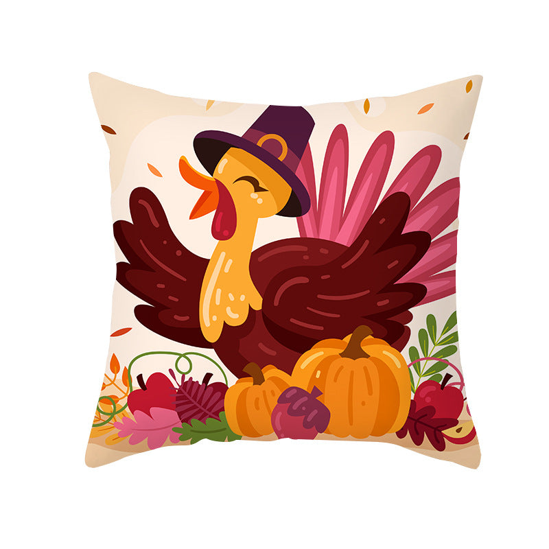 Square Removable Linen-Blend Thanksgiving Pumpkin Watercolor Throw Pillow Cover