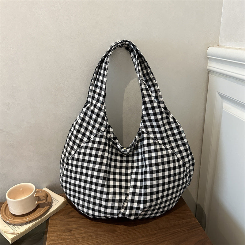Casual Gingham Fabric Shoulder Bag