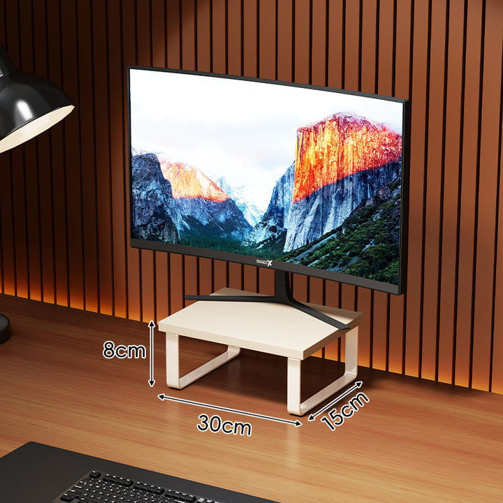 Compact Wooden-Top Monitor Riser Stand with Metal Frame and Under-Shelf Storage