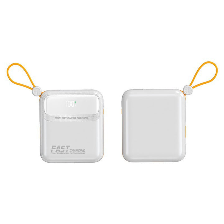 Compact power bank with integrated cable management and digital charge level display Stornfield