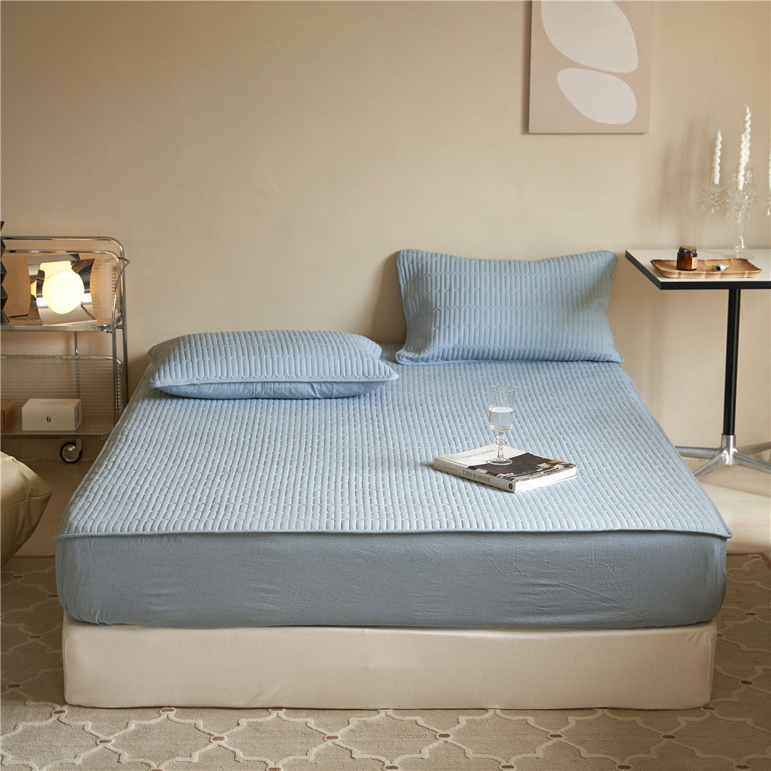 Quilted Mattress Pad and Pillow Sham Set with Deep-Fit Elastic and Breathable Microfiber Top