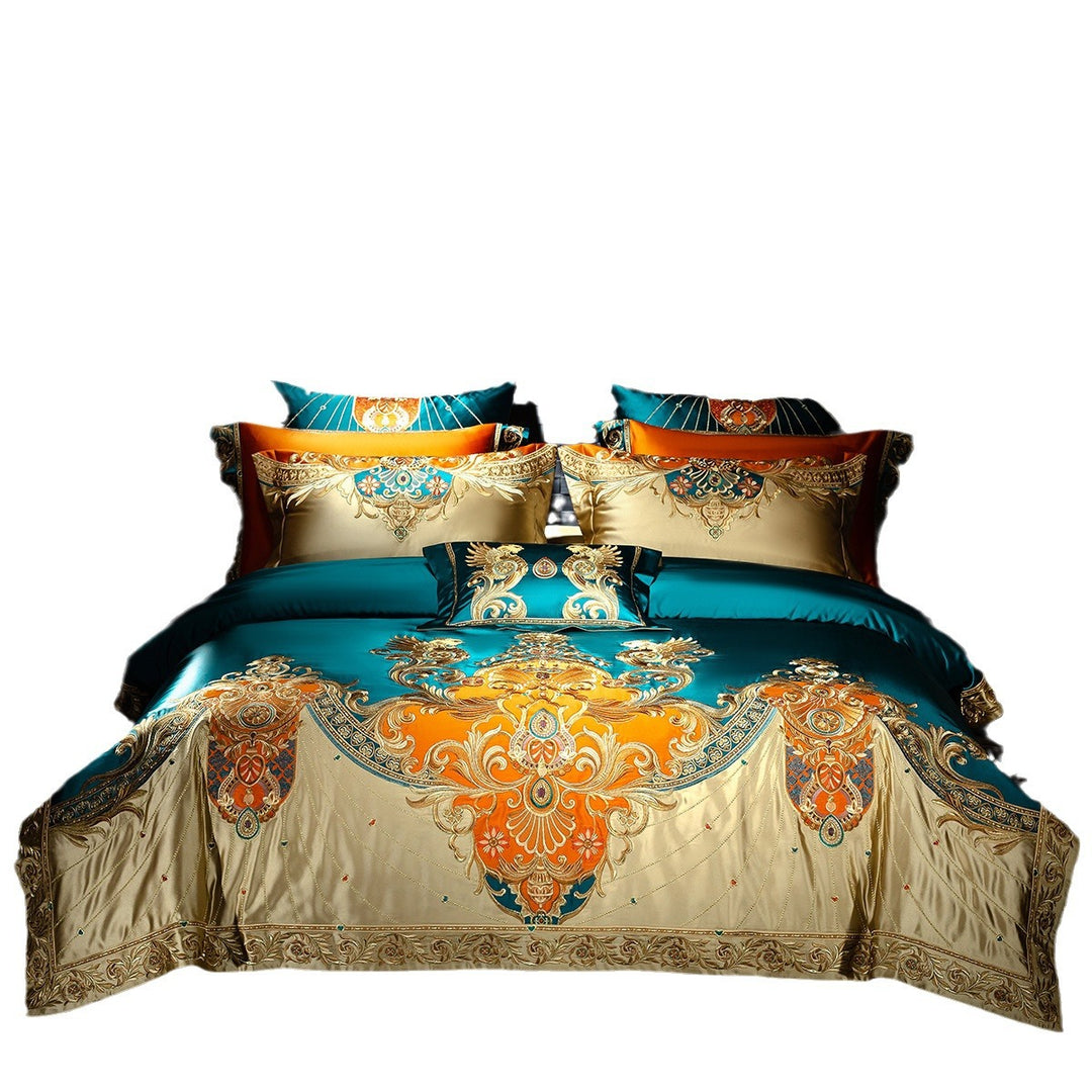 Baroque Luxe Embroidered Satin Duvet Cover & Sham Ensemble