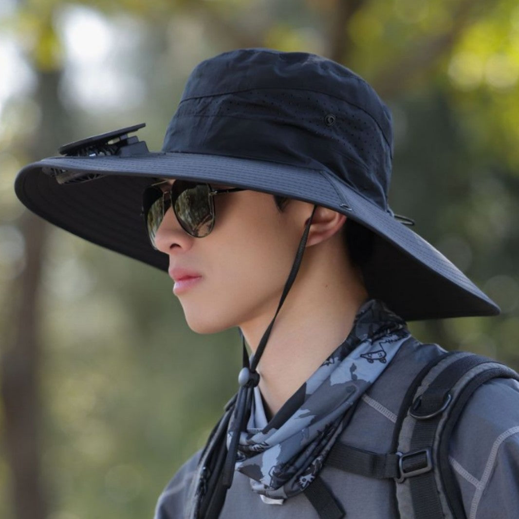 tactical fishing hat with wide brim, mesh ventilation and adjustable chin strap Stornfield