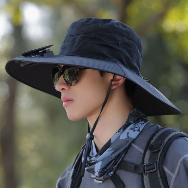 tactical fishing hat with wide brim, mesh ventilation and adjustable chin strap Stornfield