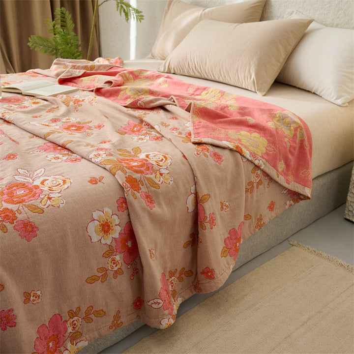 Light cotton throw blanket with floral rose print