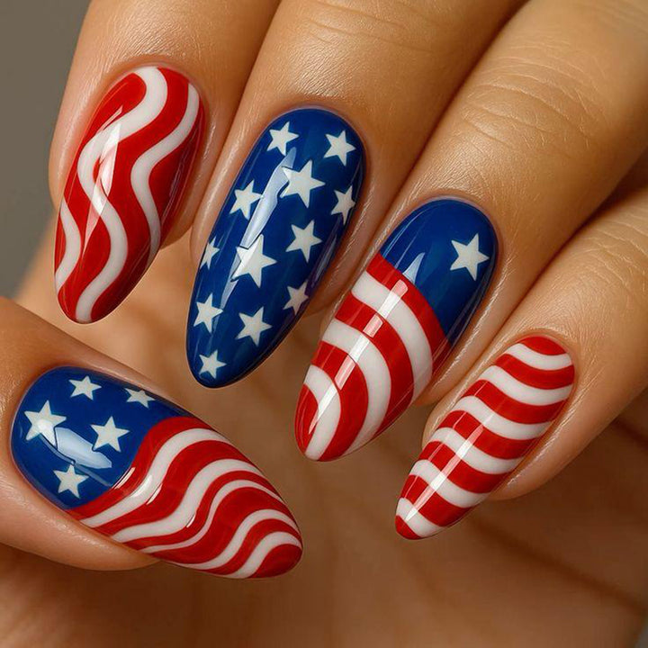 Artificial Nails in Patriotic Waves and Stars Design Stornfield