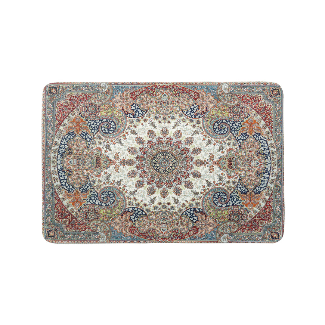 Traditional Persian medallion carpet with flat weave structure