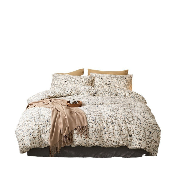 Bedding set with quilted light down filling, cotton blend and fine millefleurs print