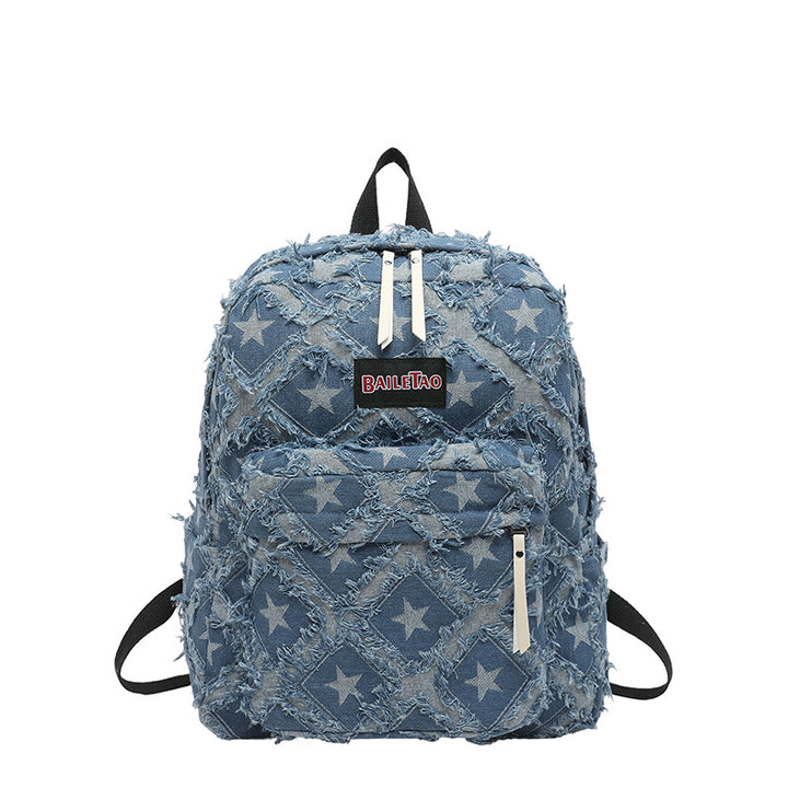 Distressed Star Pattern Denim Backpack Stornfield