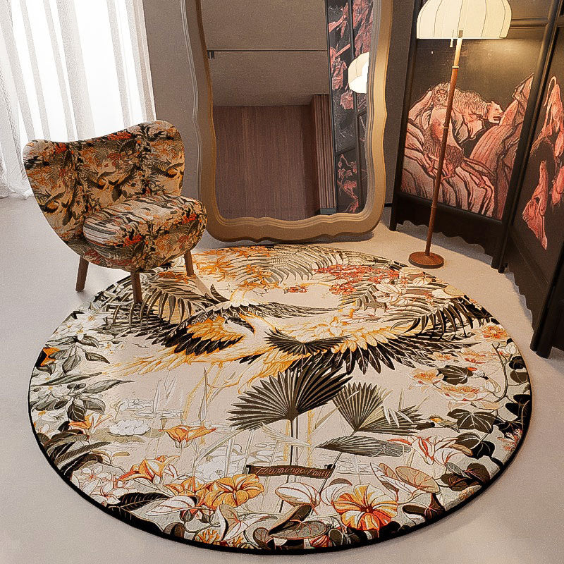 Round Tropical Floral Area Rug