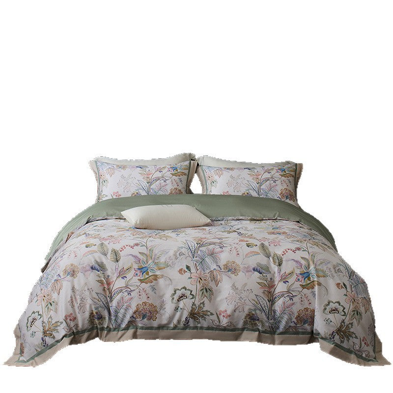 Botanical Vintage Meadow Print Cotton Duvet Cover Set with Sateen Reverse & Matching Shams