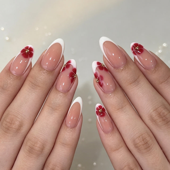 Artistic Floral French Tip Press-On Nails Stornfield