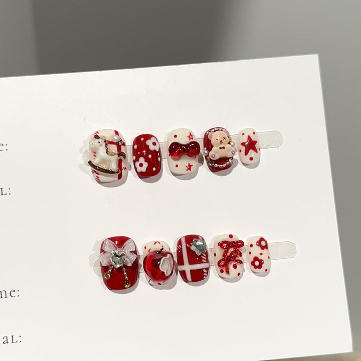 Whimsical Holiday-Themed Press-On Nail Art