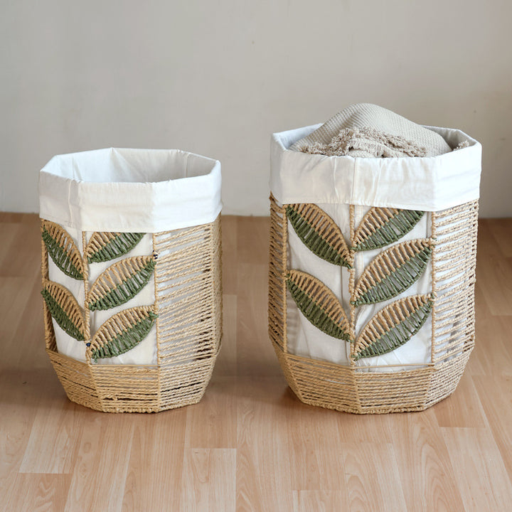Rustic laundry basket with floral pattern Stornfield