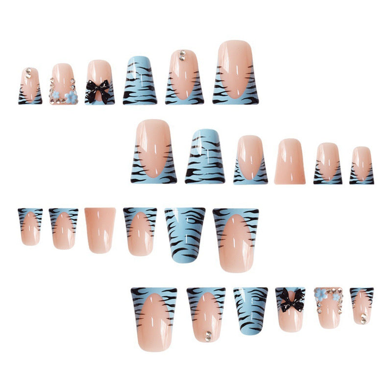 Decorative Press-On Nail Art Set with Bow and Gem Accents Stornfield