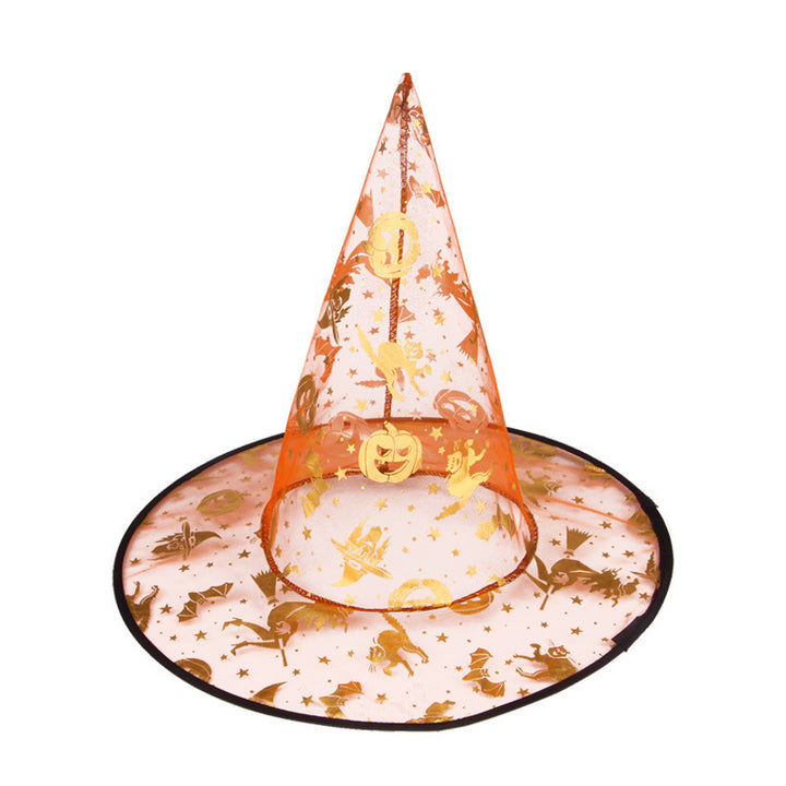 Halloween Themed Witch Hat with Decorative Patterns