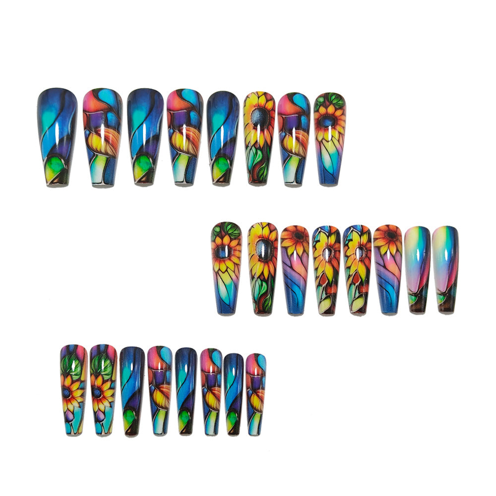 Artificial nails with colorful sunflower design Stornfield