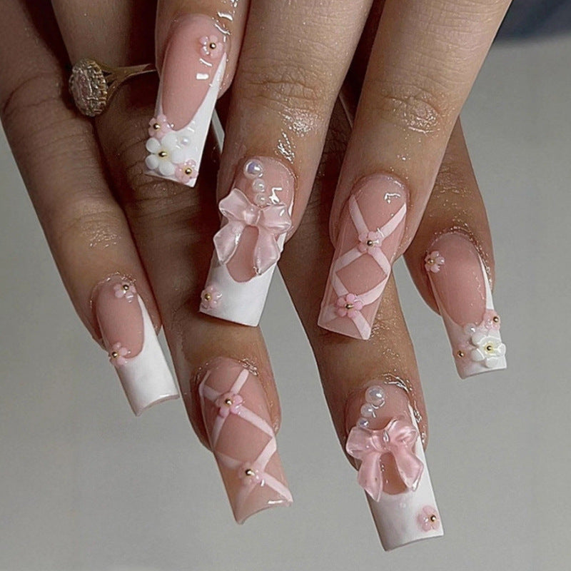 Acrylic Nail Set with Elegant Floral Decorations Stornfield