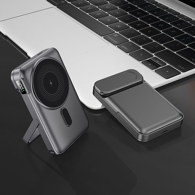 Portable power bank with integrated stand function and digital charging status display Stornfield
