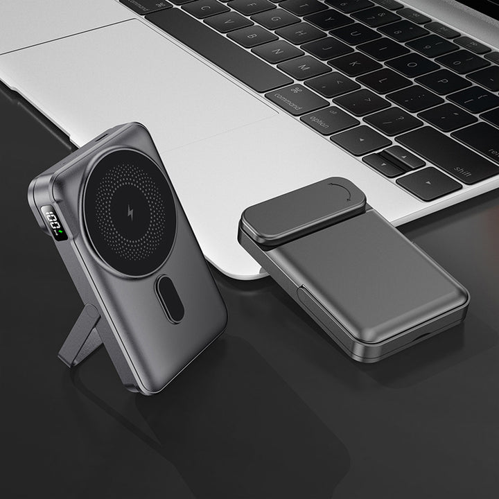 Portable power bank with integrated stand function and digital charging status display Stornfield