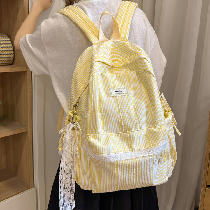 Striped Casual Backpack with Decorative Lace Stornfield