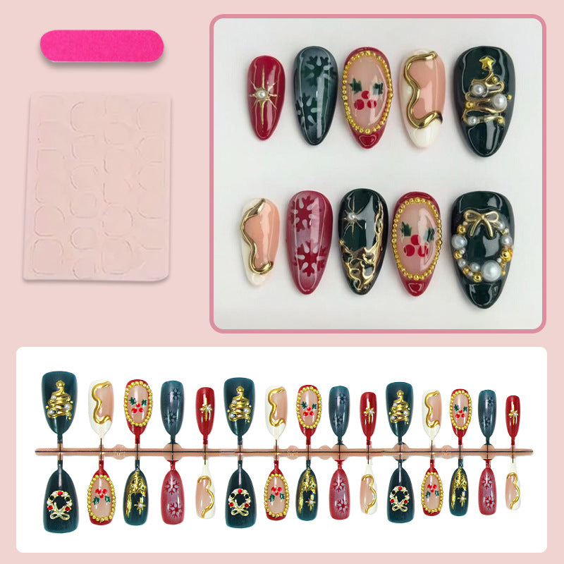 Artificial nail set with elegant Christmas motifs and luxurious embellishments Stornfield