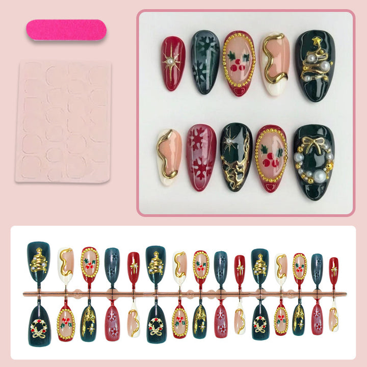 Artificial nail set with elegant Christmas motifs and luxurious embellishments Stornfield