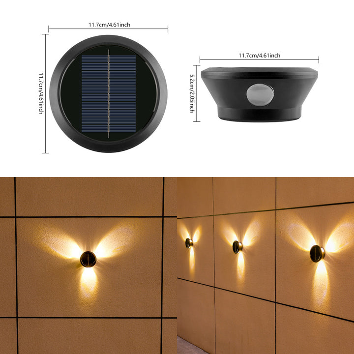 Round Solar Wall Lamp With Quad-Beam LED Decorative Outdoor Sconce And Weatherproof Housing Stornfield