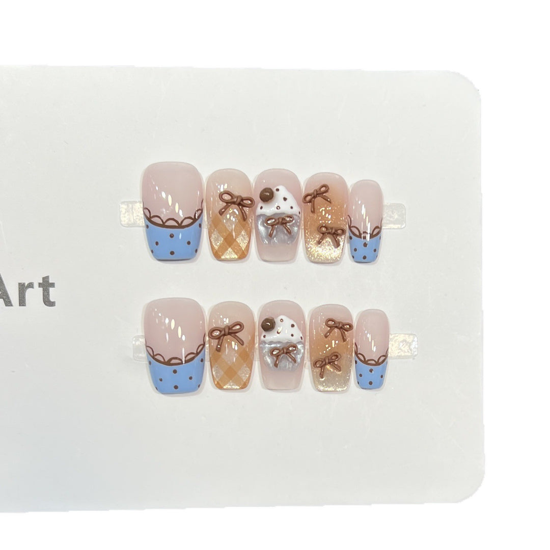 Decorative Press-On Nail Art Set with Charming Bow Accents Stornfield