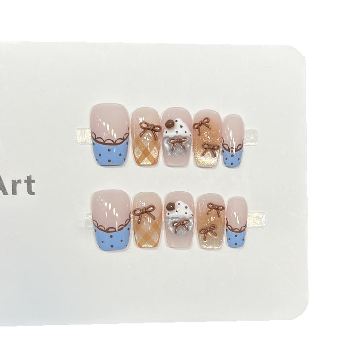 Decorative Press-On Nail Art Set with Charming Bow Accents Stornfield