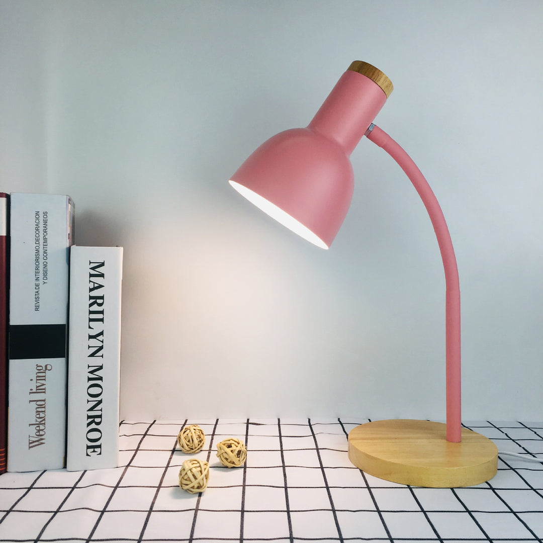 Adjustable Desk Lamp with Natural Wood Base