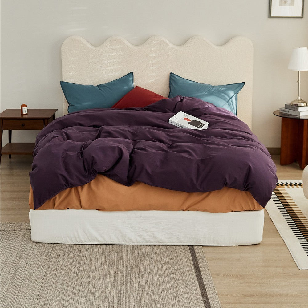 Reversible Two-Tone Cotton Sateen Duvet Cover Set with Deep-Pocket Fitted Sheet and Pillowcases
