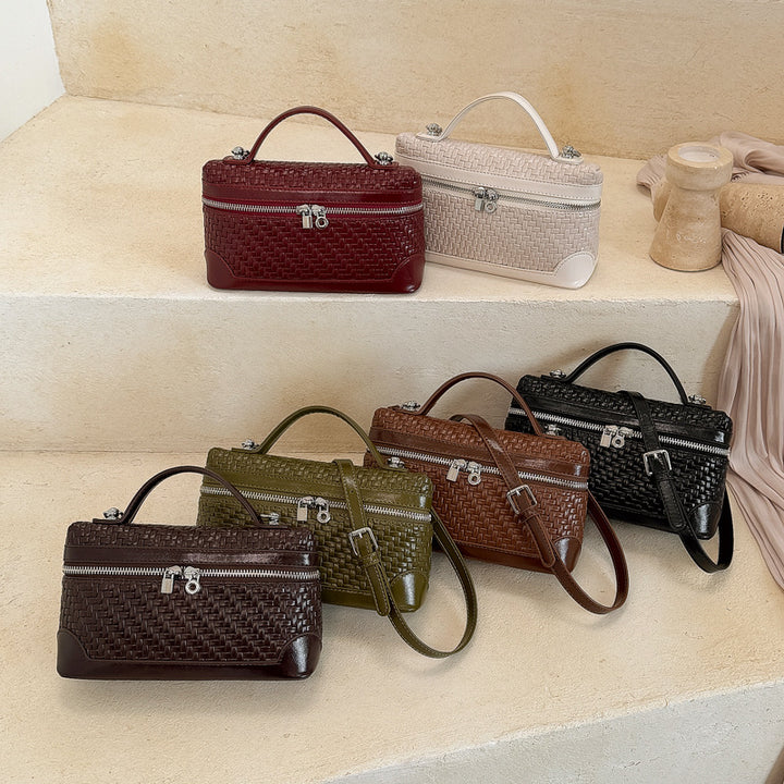 Woven Leather Cosmetic Handbag