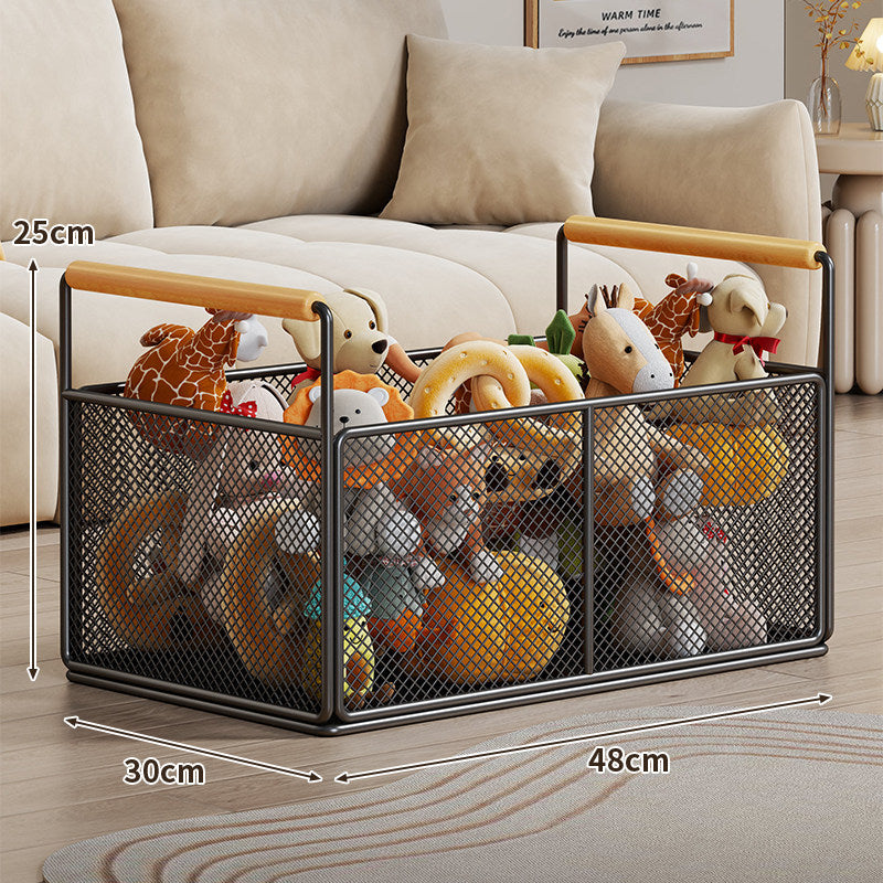 Breathable Diamond Mesh Toy & Home Storage Bin with Ergonomic Wooden Top Handles