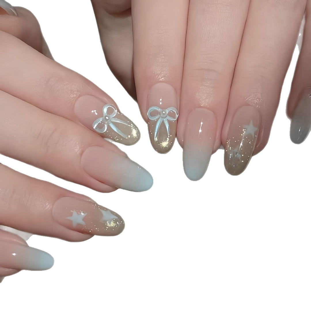 Elegant Artificial Nail Set with Bow and Star Designs Stornfield