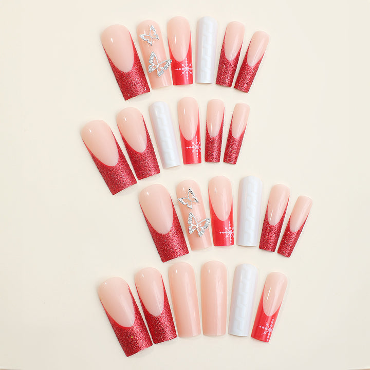 Festive Press-On Nail Art Set with Glitter and Decorative Accents Stornfield