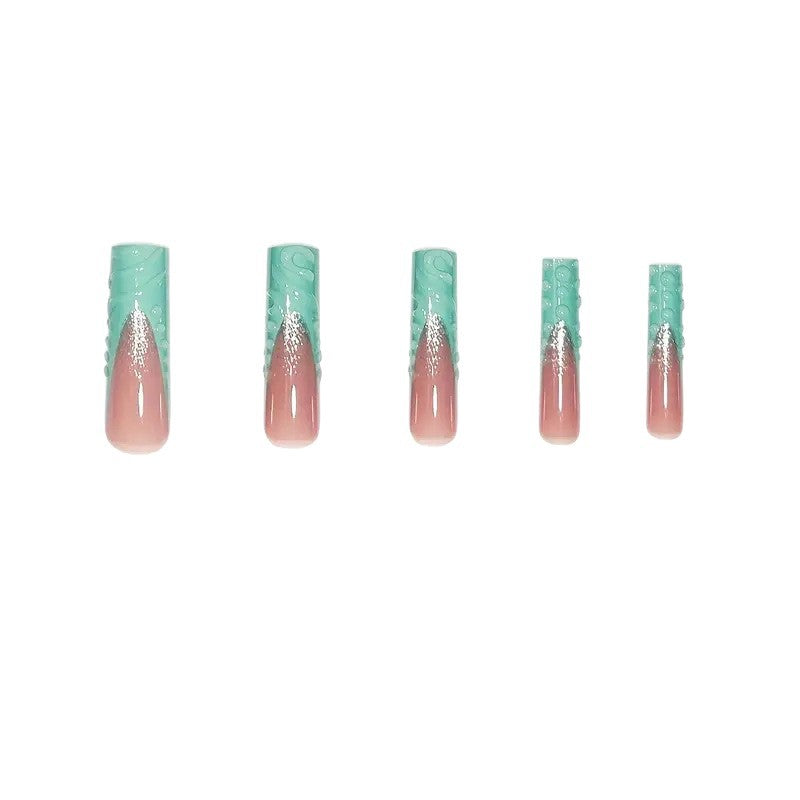 Artistic Long Press-On Nail Art Set with Textured Design Stornfield