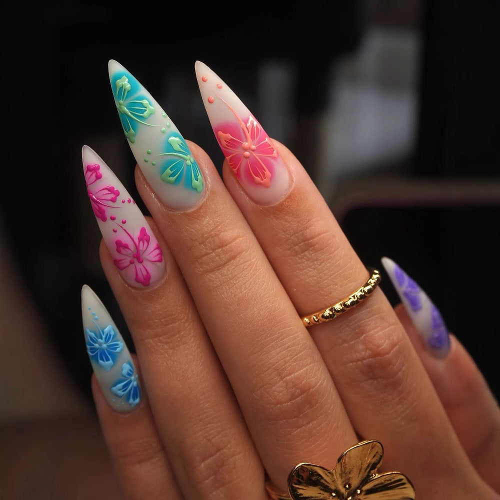 Artificial nail set with lively 3D floral designs Stornfield