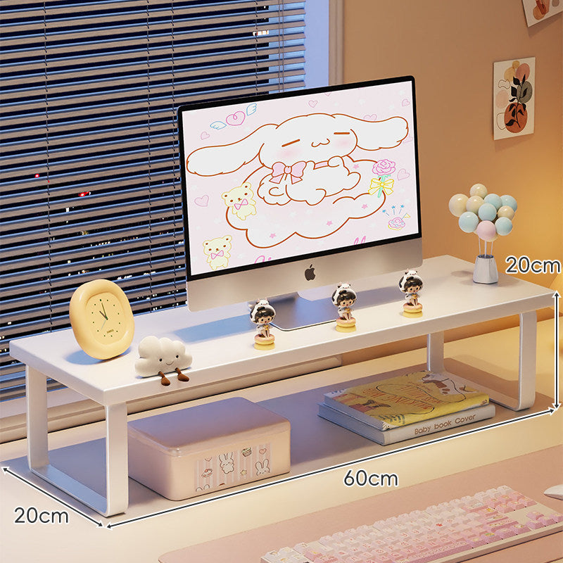 Low-Profile Wooden Monitor Riser with Metal Legs and Under-Shelf Storage