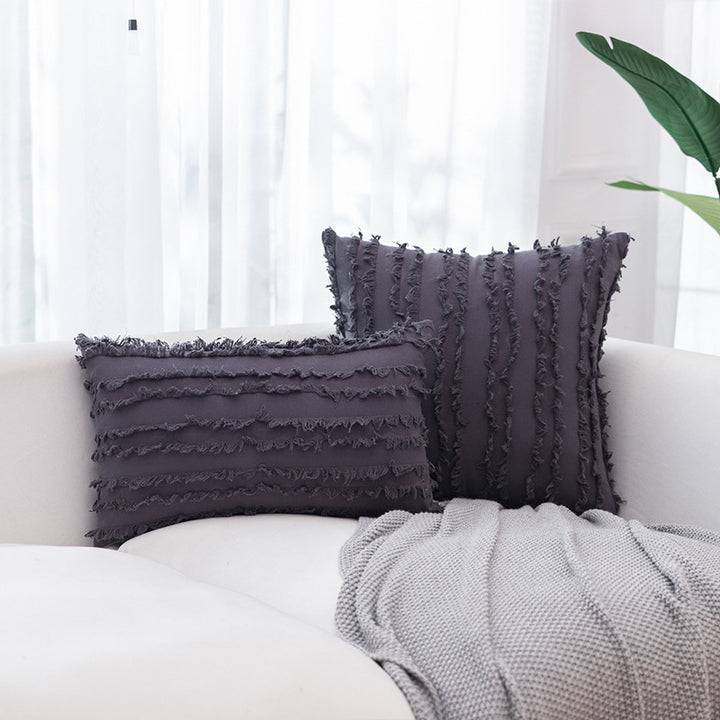 Decorative cushion cover with frayed stripe relief made of cotton blend and concealed zipper Stornfield