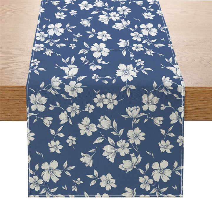 Decorative Cotton-Linen Table Runner with Printed Floral Bouquet Pattern