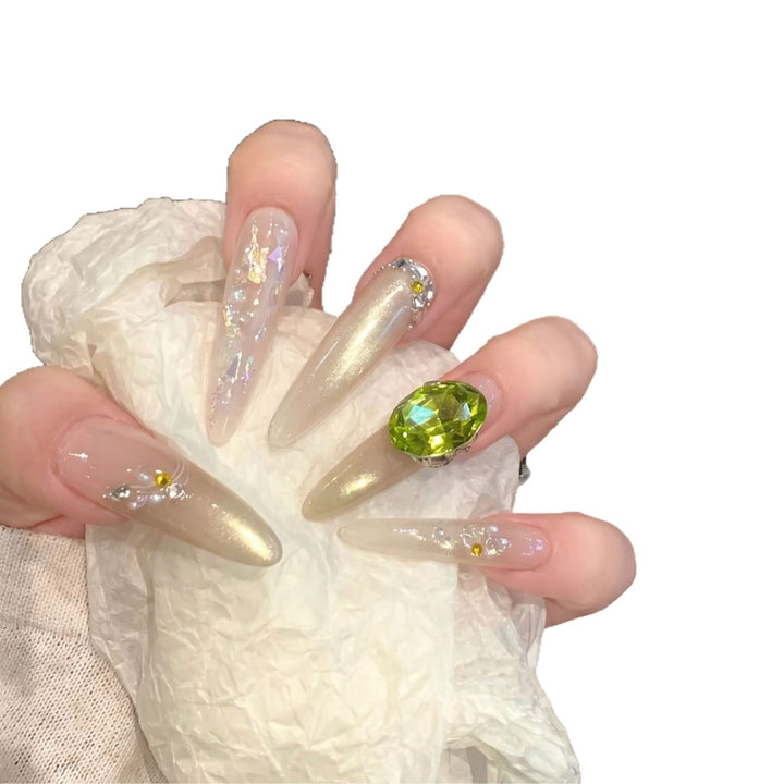 Chic Decorative Stiletto Press-On Nails with Gemstone Accents Stornfield